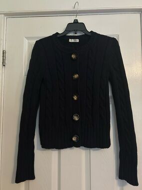 Old Navy Black Cable-Knit Button-Up Cardigan